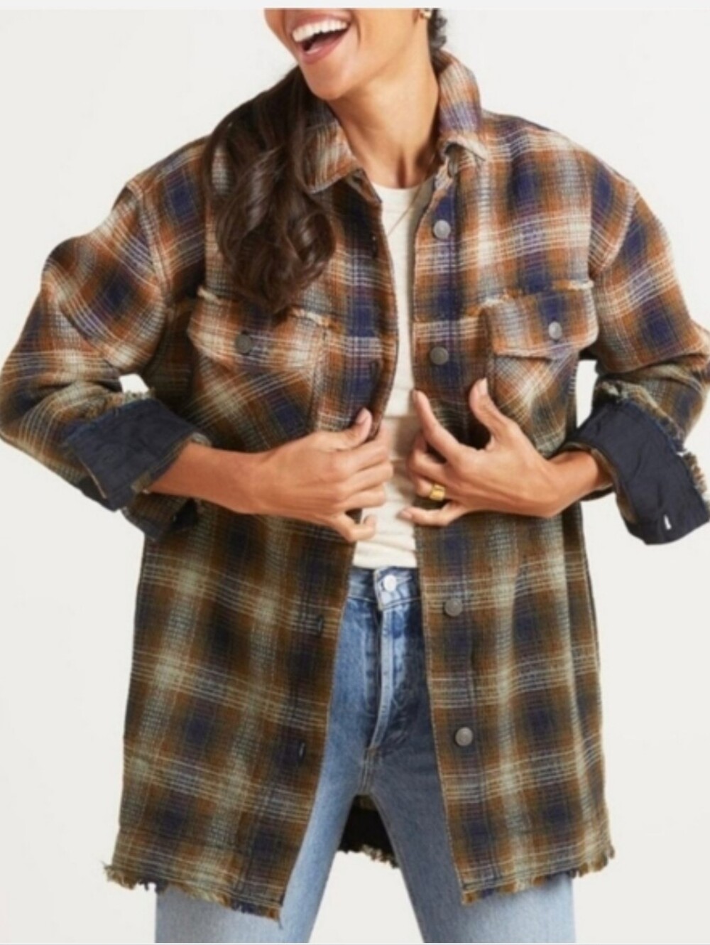 Free People We The Free Anneli Plaid Shirt Jacket Shacket Small
